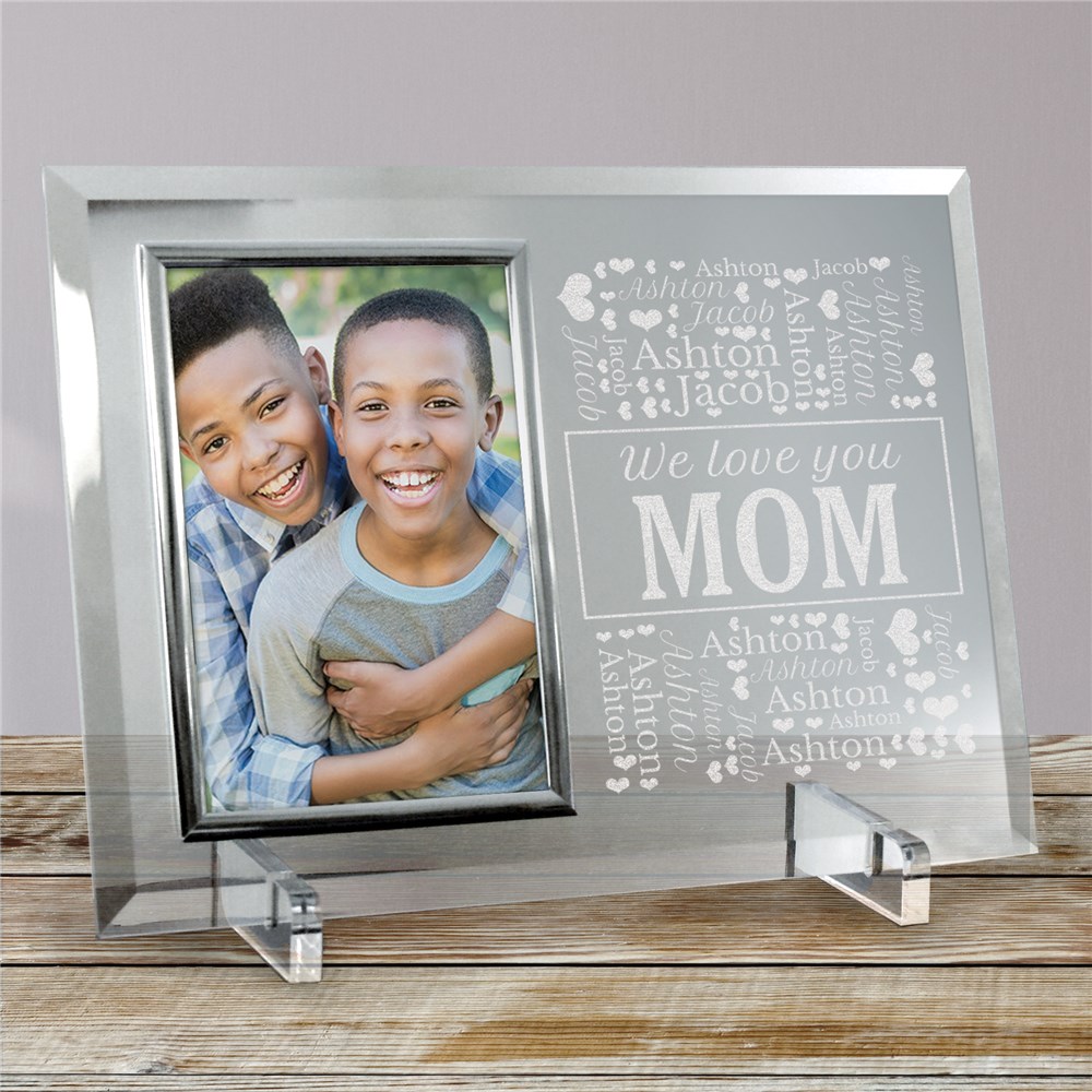 Engraved We Love You Mom Word-Art Glass Picture Frame