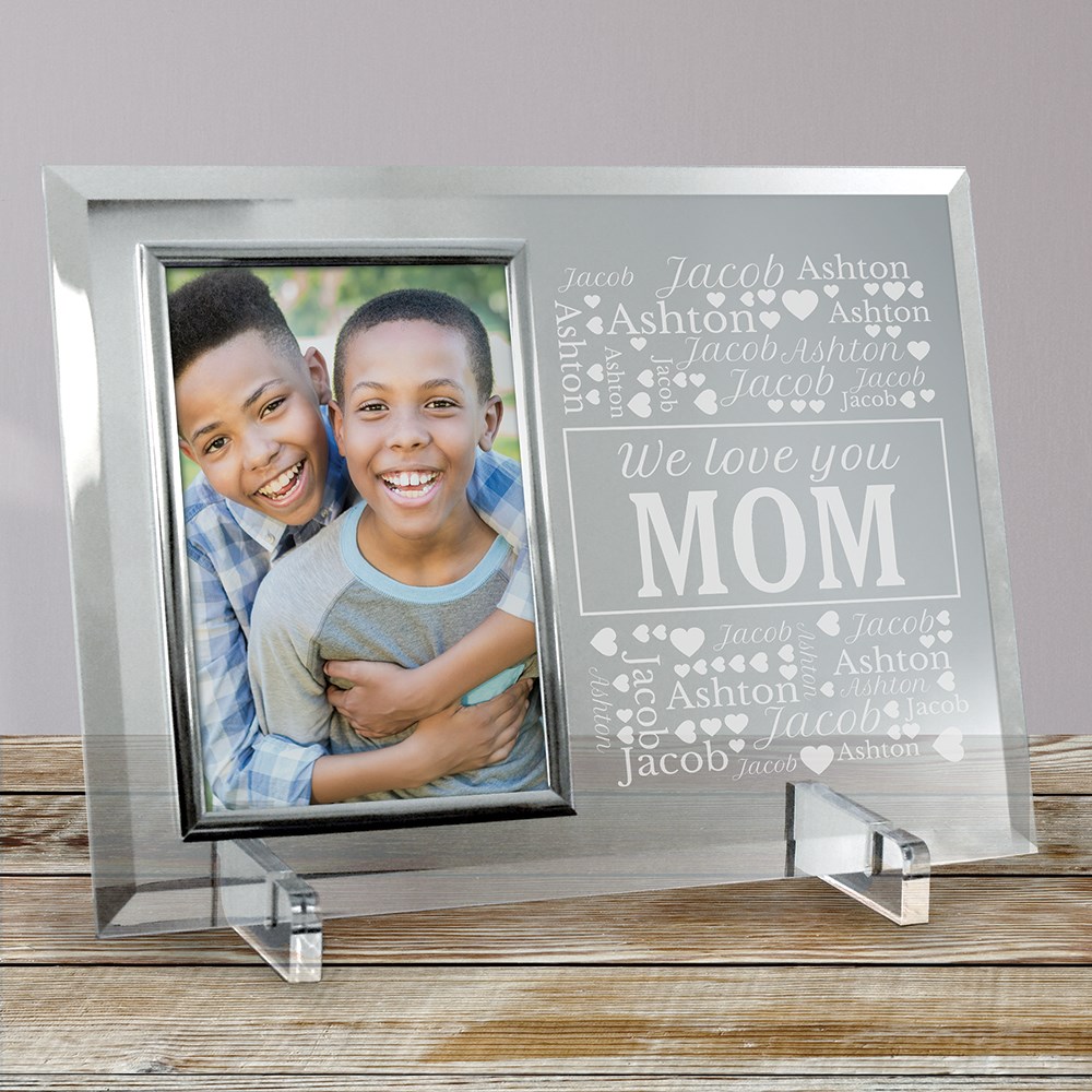 Engraved We Love You Mom Word-Art Glass Picture Frame