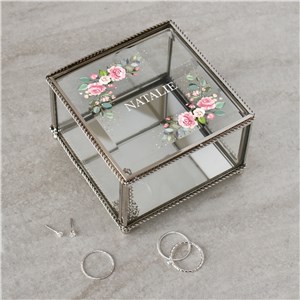 Personalized Floral Quinceañera Glass Jewelry Box 85218820