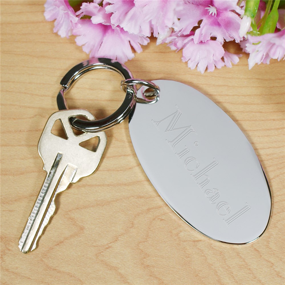Engraved Silver Key Chain