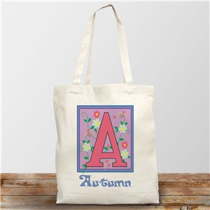 Floral Initials Personalized Canvas Tote Bag