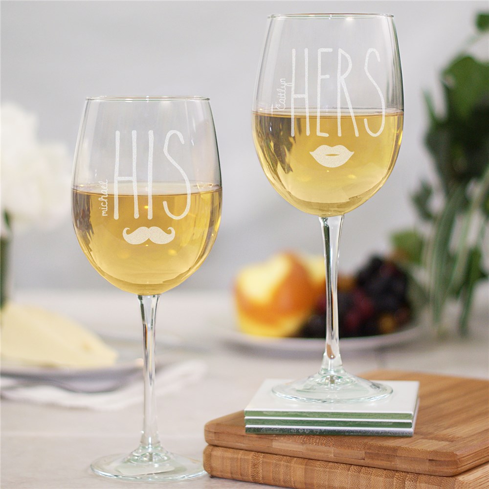 Engraved His and Hers Wine Glass Set GiftsForYouNow