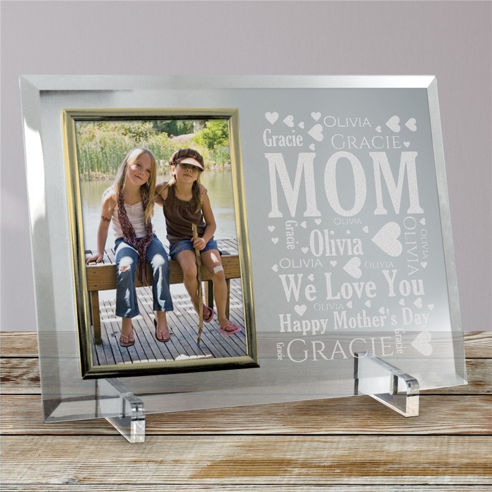 Mom WordArt Beveled Glass Picture Frame GiftsForYouNow
