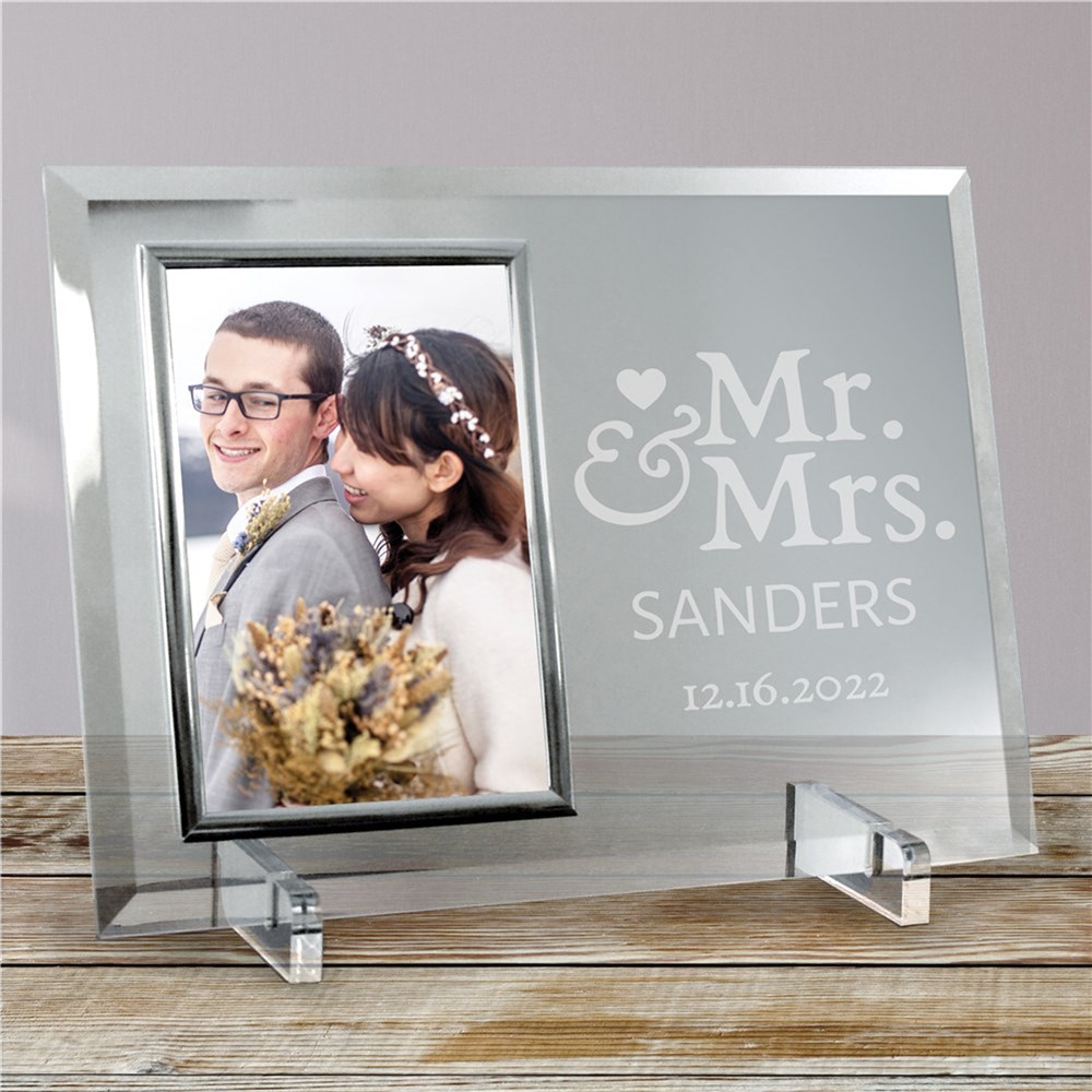 Engraved Mr. and Mrs. Beveled Glass Frame | Personalized Picture Frames