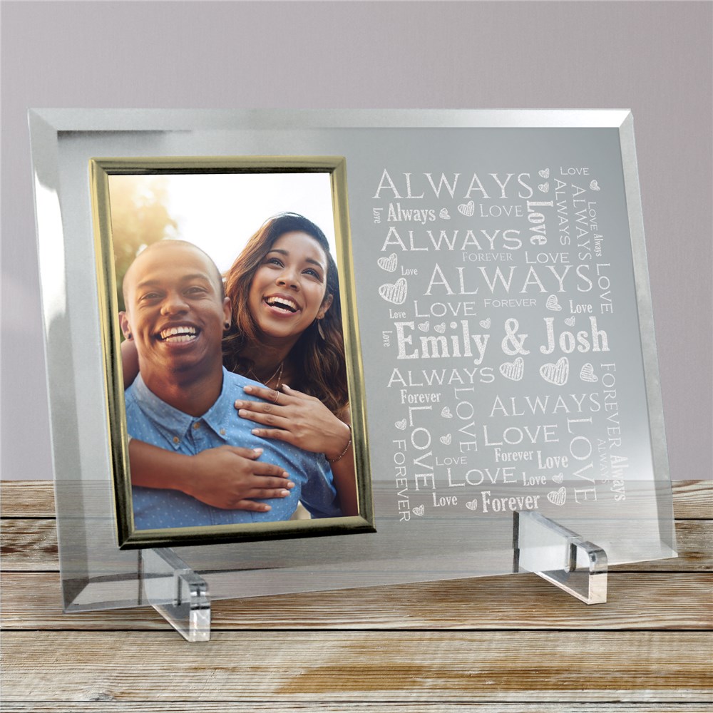 Personalized Loving Couple Word-Art Beveled Glass Frame | Personalized Valentines Frames