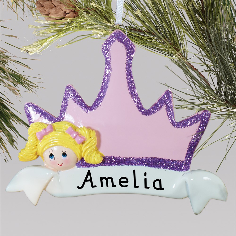 Personalized Blonde Hair Princess Crown Ornament | Kids Christmas Ornaments