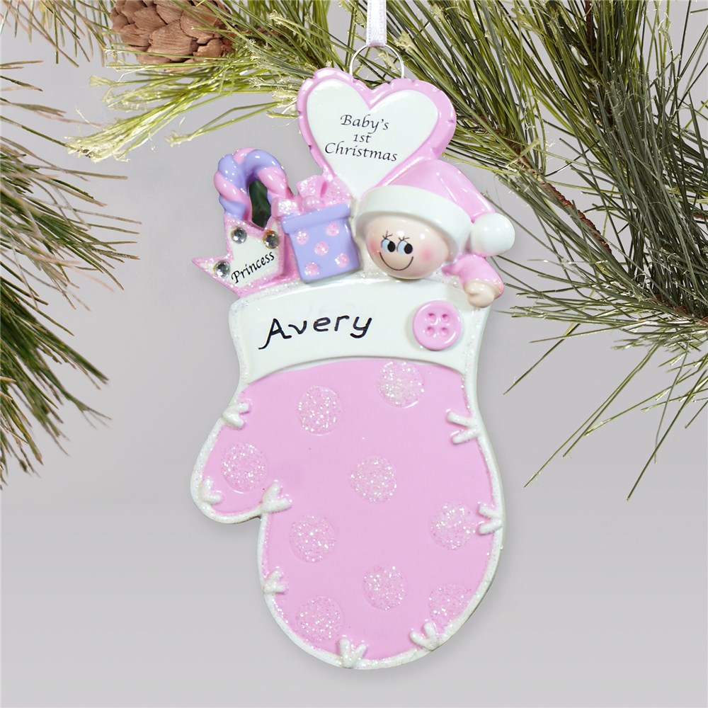 Pink Mitten First Christmas Ornament for Baby | Baby's First Christmas Ornaments