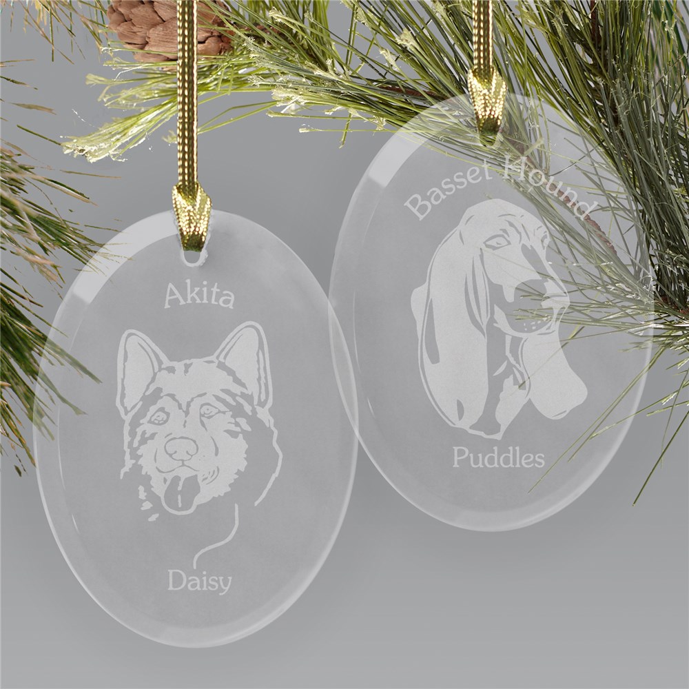 Engraved Dog Breed Glass Ornament | Personalized Pet Ornaments