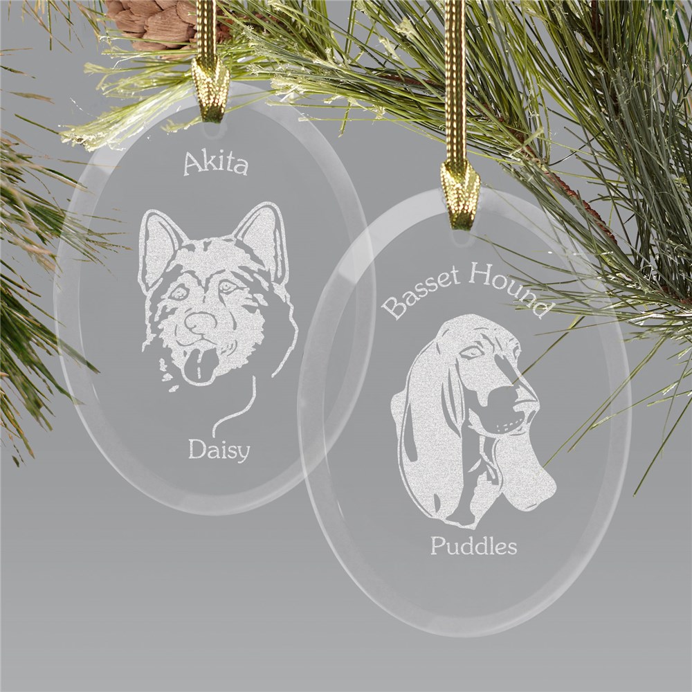 Engraved Dog Breed Glass Ornament | Personalized Pet Ornaments