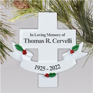 Engraved In Loving Memory Cross Ornament | Memorial Christmas Ornaments