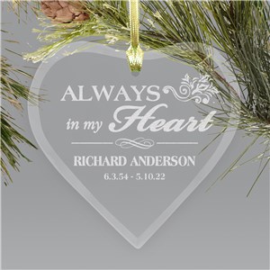Personalized Memorial Heart Ornament | Always In My Heart | Personalized Memorial Ornaments
