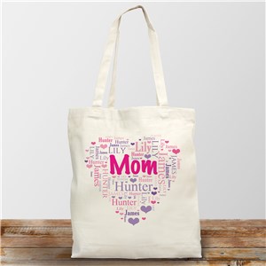 Grandma's Heart Word Art Tote Bag | Personalized Mom Gifts