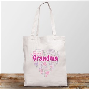 Personalized Grandma's Heart Word Art White Tote Bag 880712WH