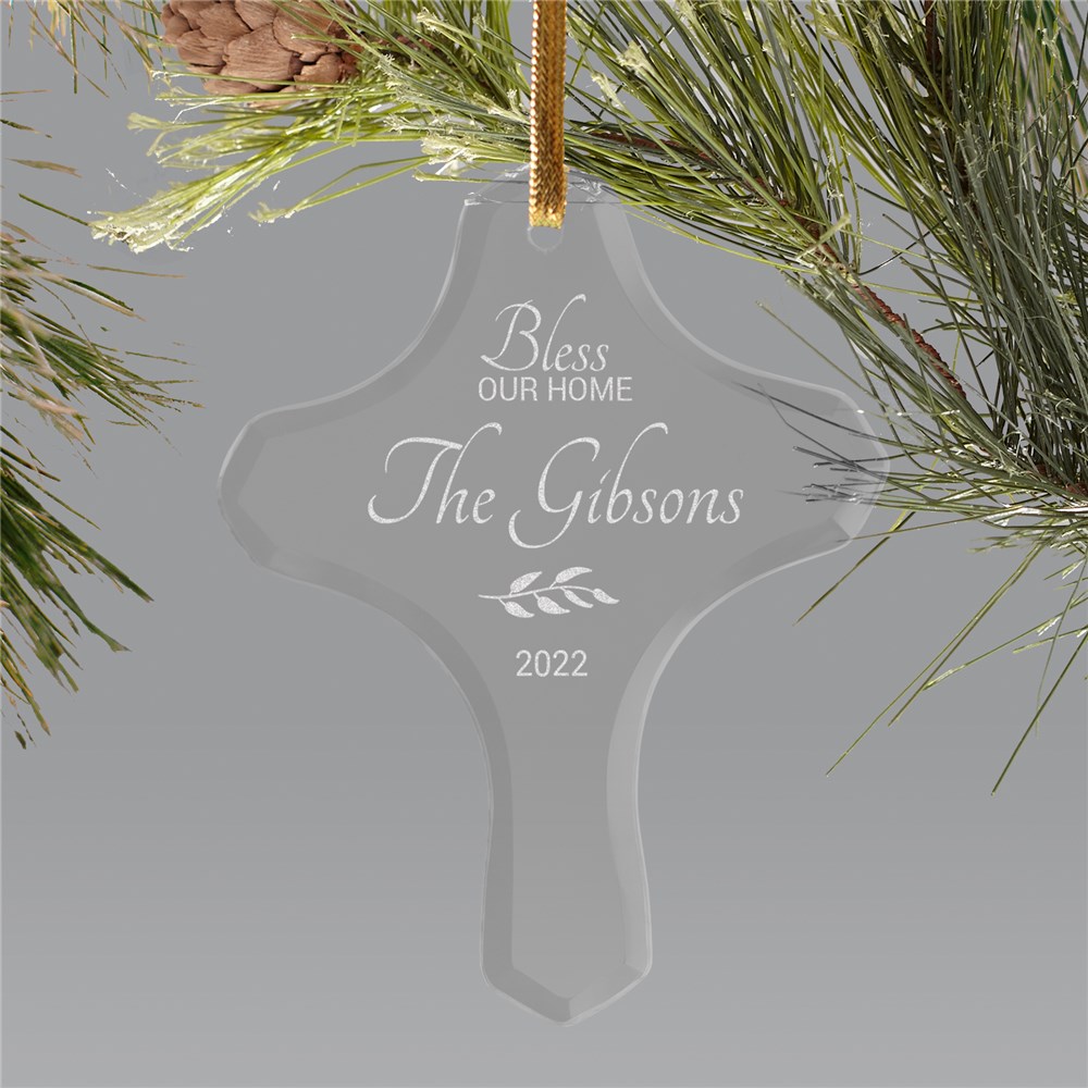Bless Our Home Glass Cross Ornament | Personalized Ornament