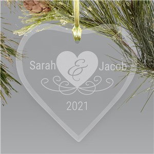 Couple's Love Glass Heart Ornament | Personalized Couples Ornament