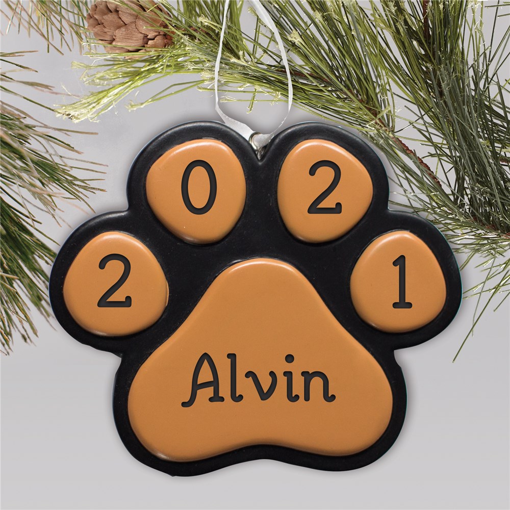 Engraved Paw Print Christmas Ornament | Personalized Dog Ornaments