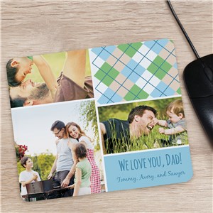 Personalized Dad Plaid Photo Collage Mousepad | Home Office Gifts for Dad