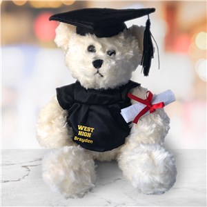 Personalized Cap and Gown Graduation Cream Plush Bear