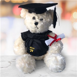Personalized Graduation Cap and Gown Cream Plush Bear