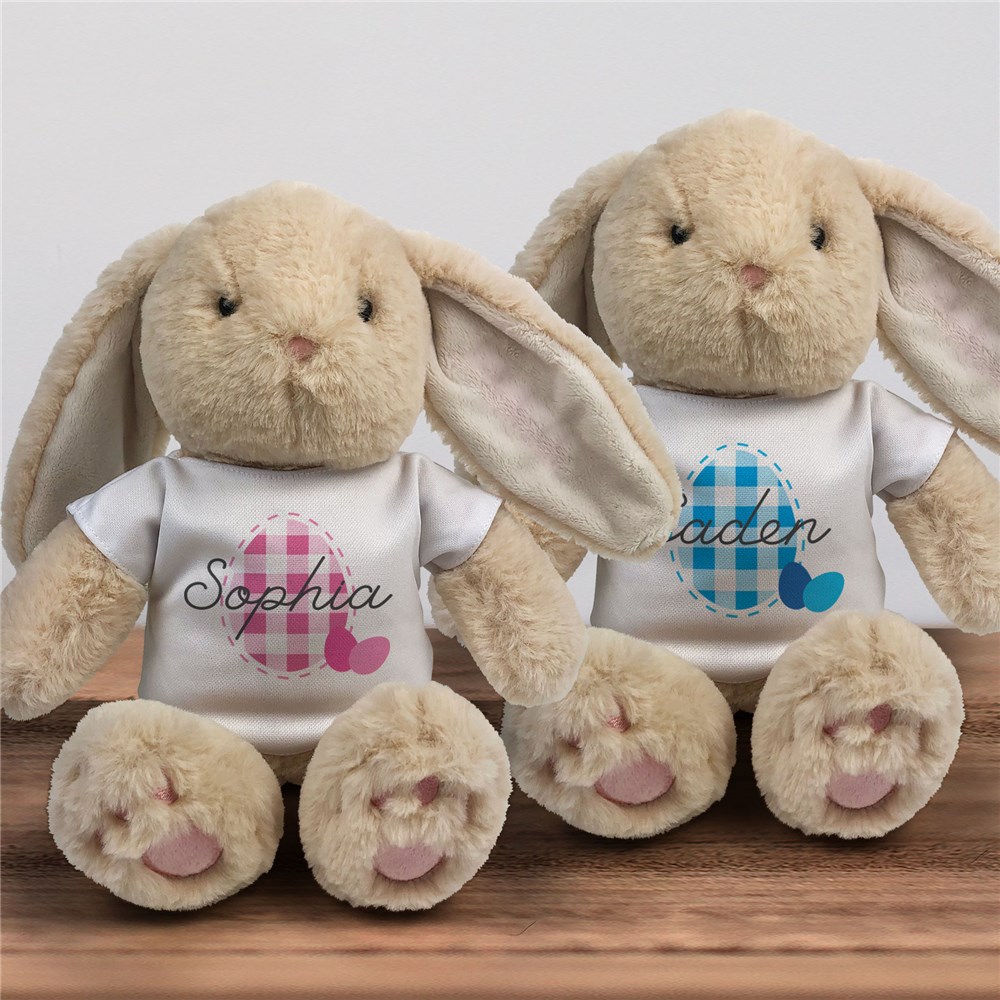 Personalized Bunny with Plaid Easter Eggs Design
