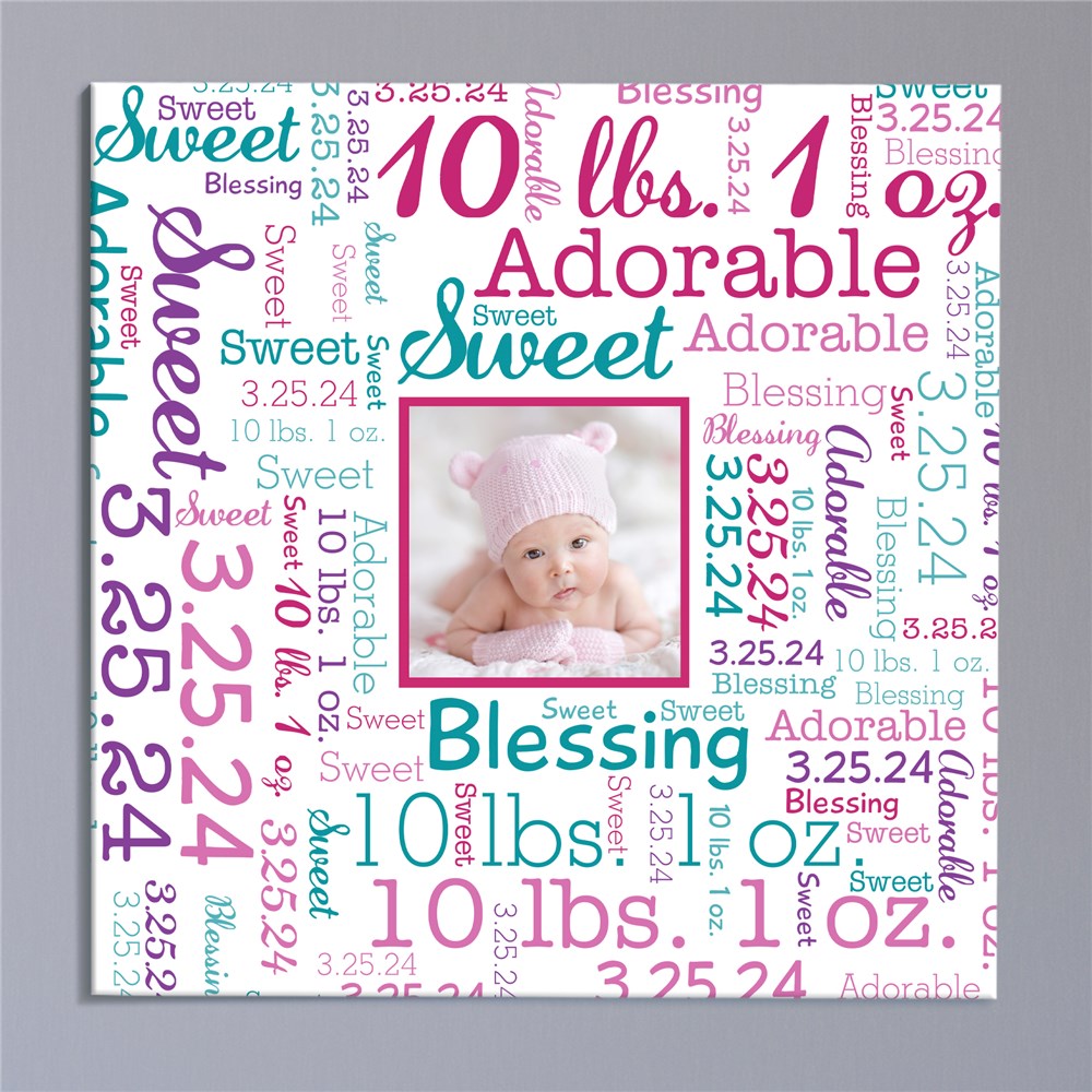 Baby Photo Word-Art Square Canvas | Personalized Canvas Art For Baby
