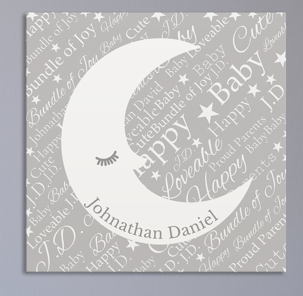 Personalized Baby Moon Word-Art Canvas | Personalized Baby Wall Decor