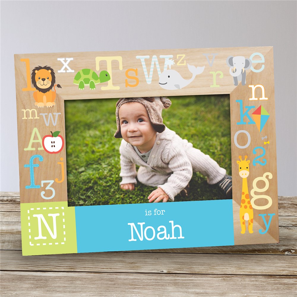 Personalized Wooden Baby Picture Frame with Alphabet Design