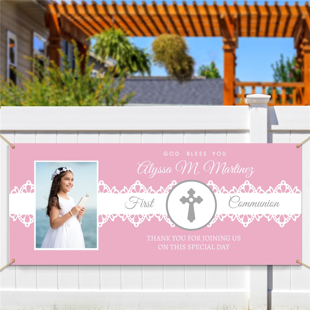 Communion Banner With Photo | Lace And Photo Banner for Communion