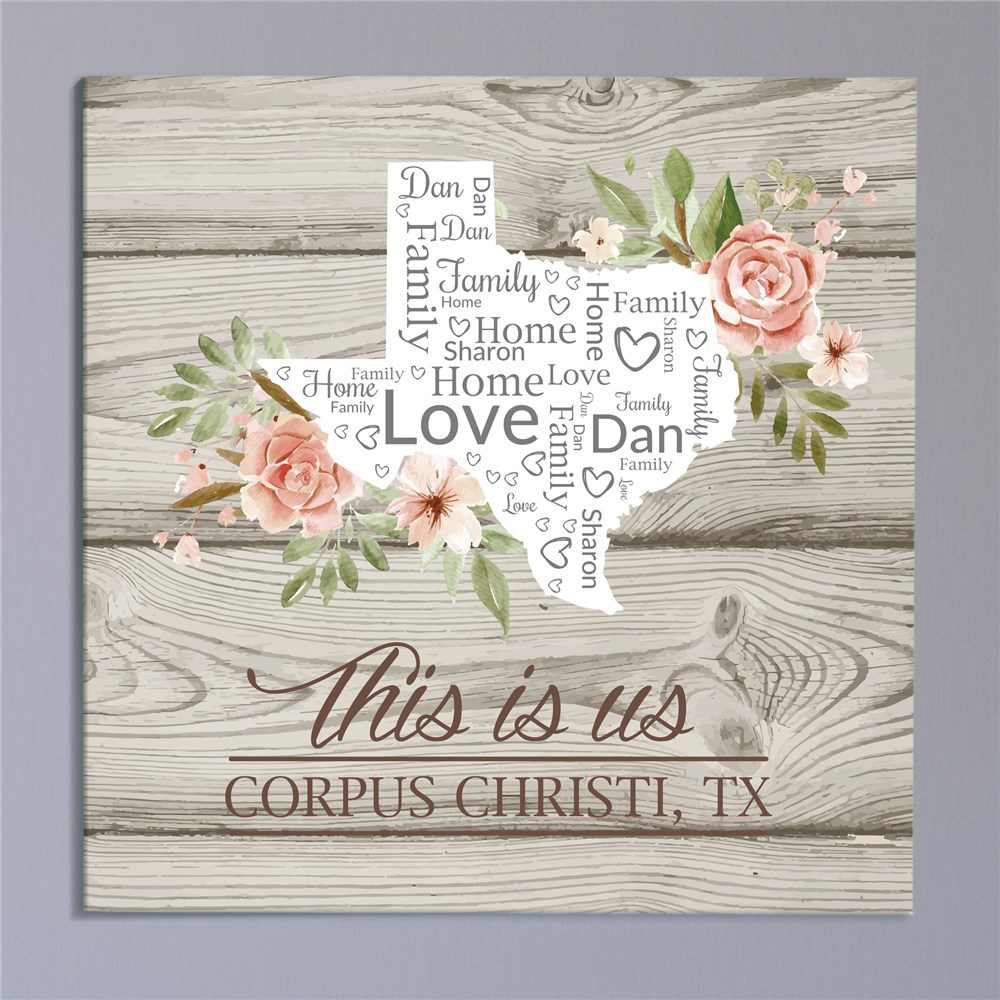 Personalized Floral State Canvas | Personalized State Wall Art
