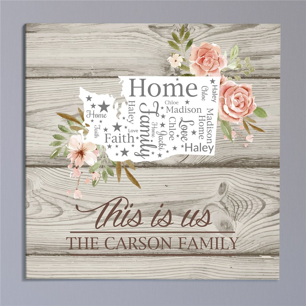 Personalized Floral State Canvas | Personalized State Wall Art