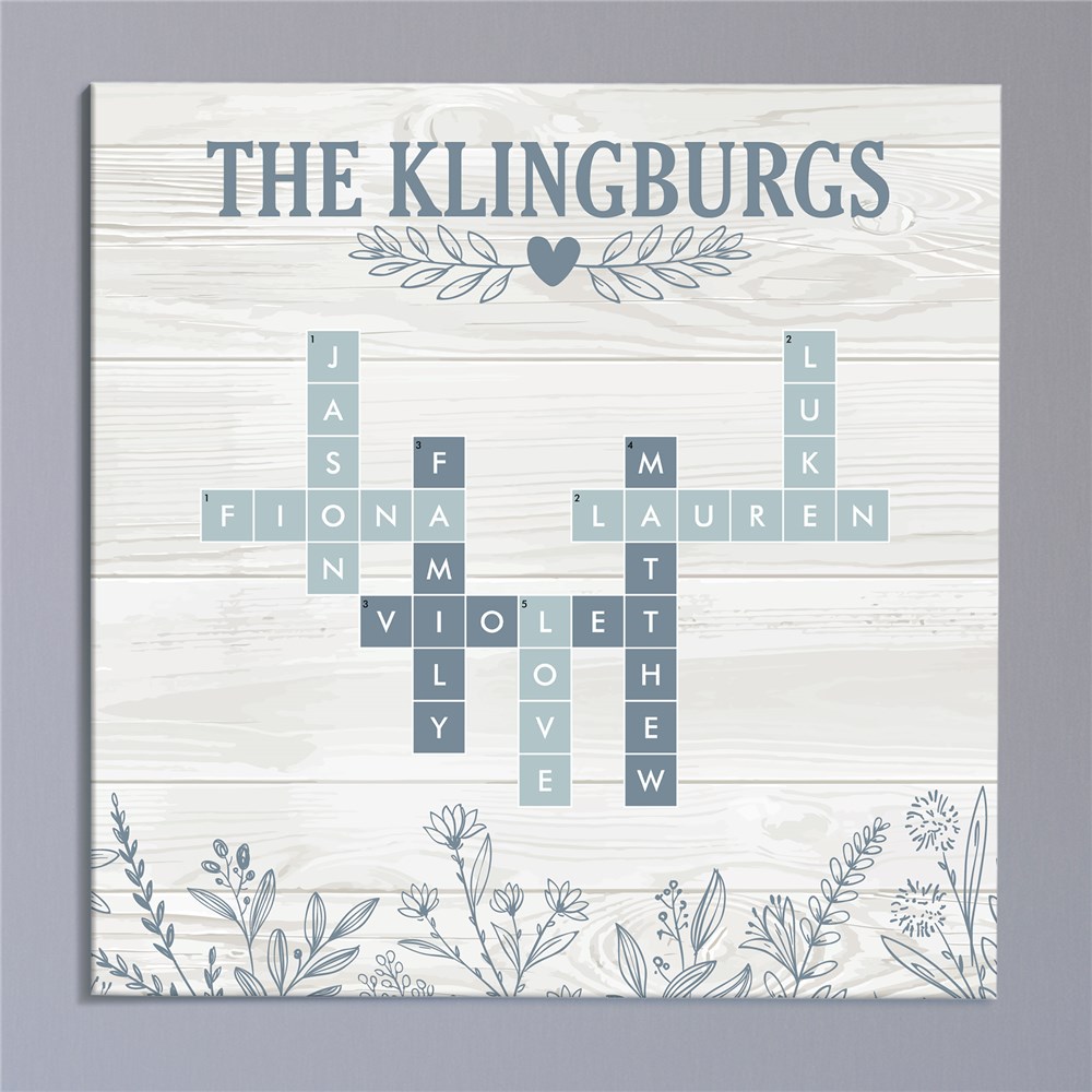 Personalized Blue Floral Crossword Canvas 91157504X