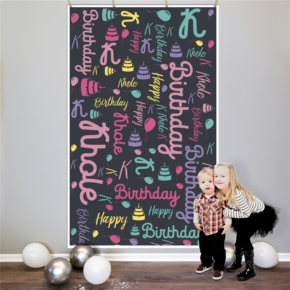 Personalized Girl's Neon Birthday Word Art Backdrop 911614417