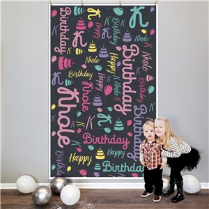 Personalized Girl's Neon Birthday Word Art Backdrop 911614417