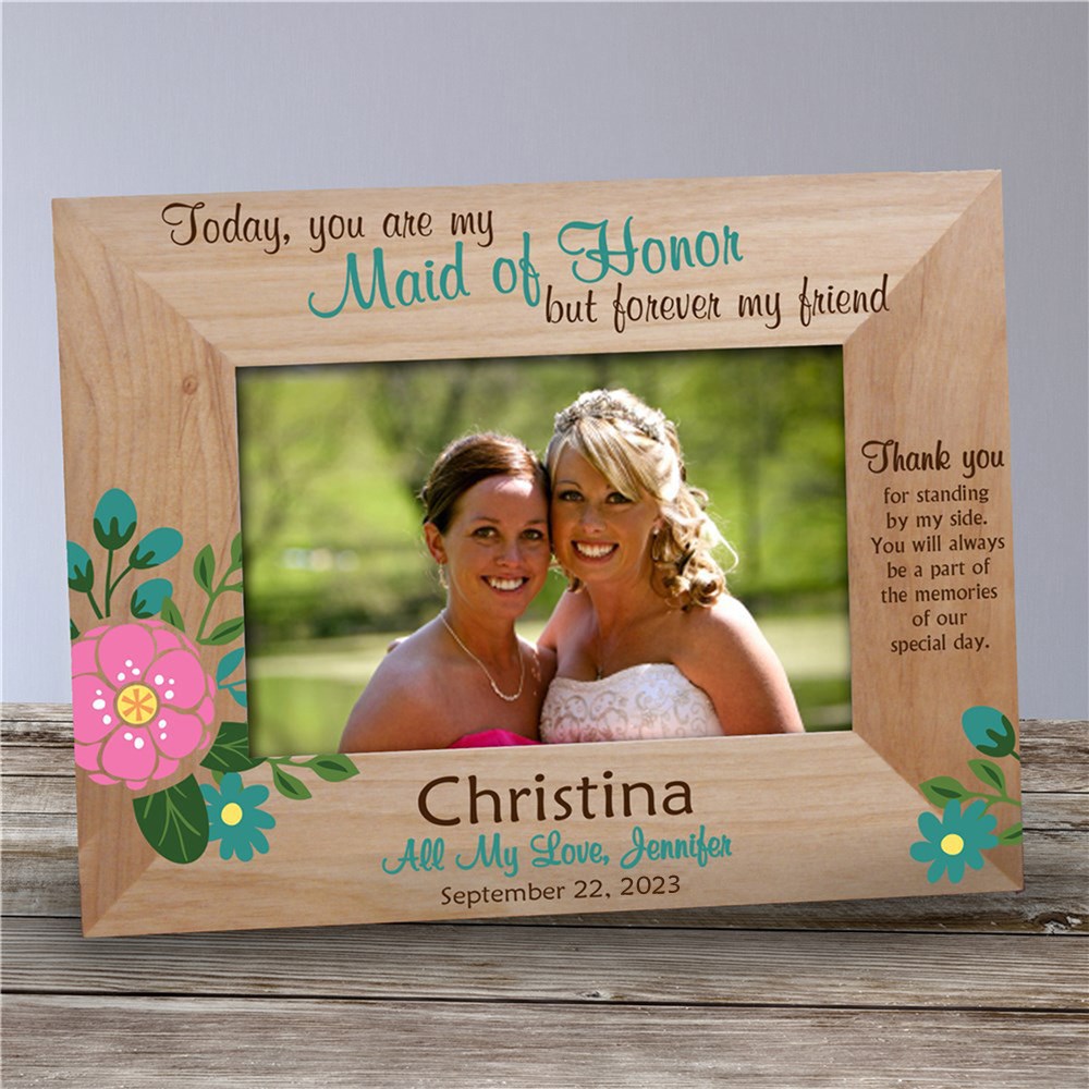 Personalized Bridesmaid Flower Wood Frame | Personalized Wood Picture Frames
