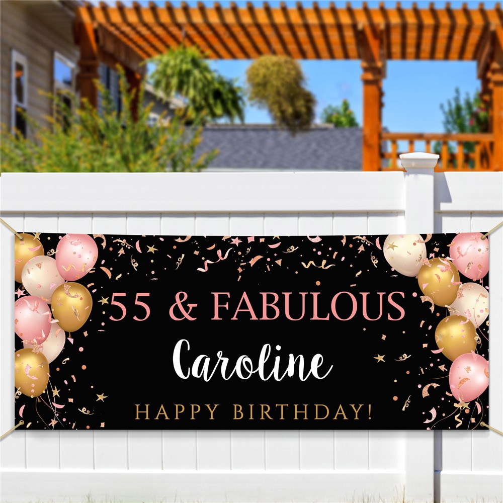 Personalized Pink, Gold & White Balloons Banner