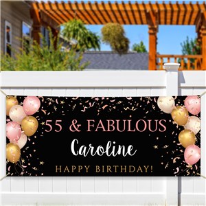 Personalized Pink, Gold & White Balloons Banner