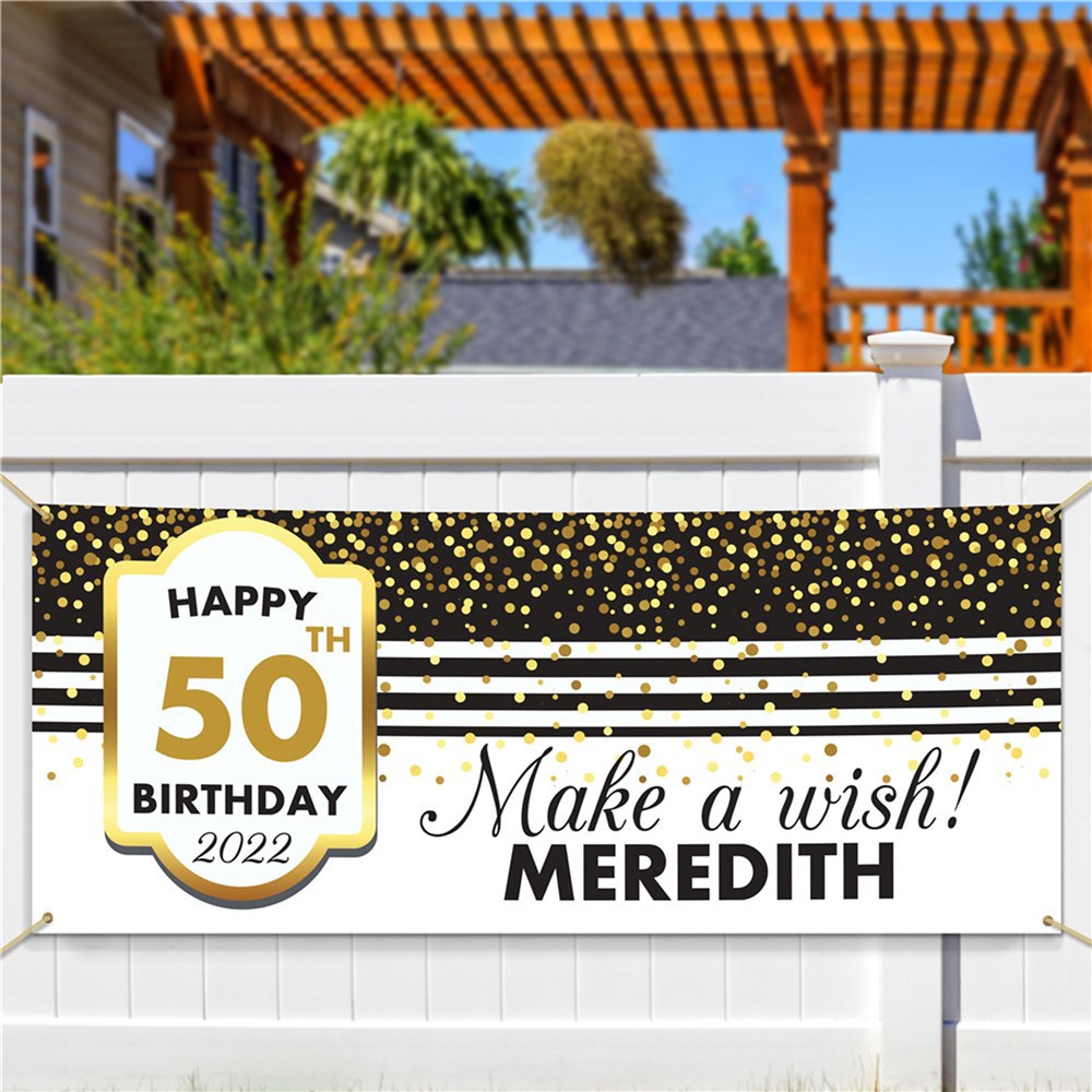 Personalized Gold Confetti with Stripes Birthday Banner
