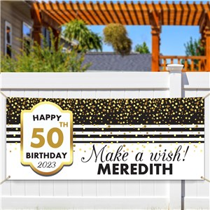 Personalized Gold Confetti with Stripes Birthday Banner