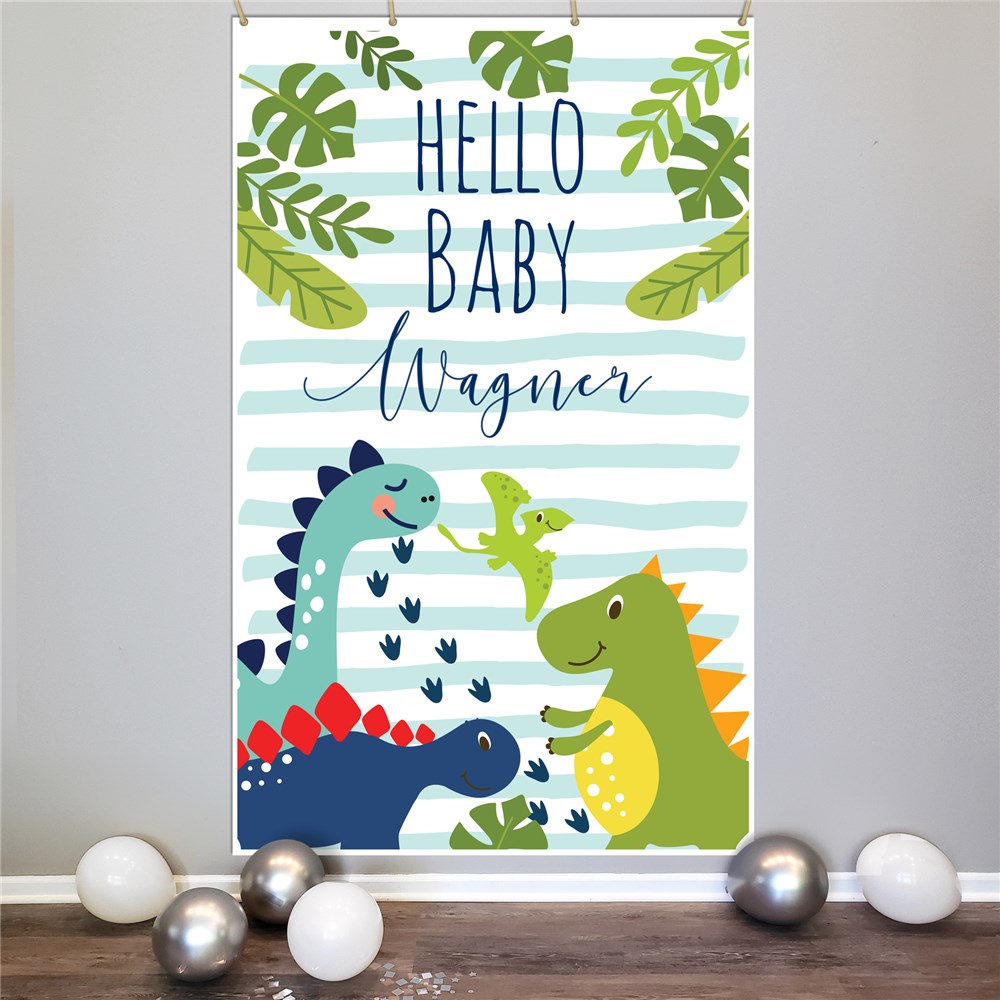 Personalized Hello Baby Dinosaur Baby Shower Backdrop