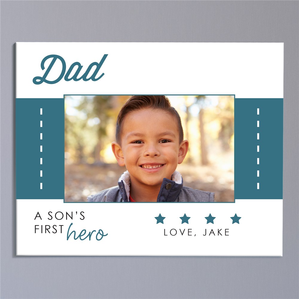Personalized Son's First Hero, Daughter's First Love Photo Canvas for Dad
