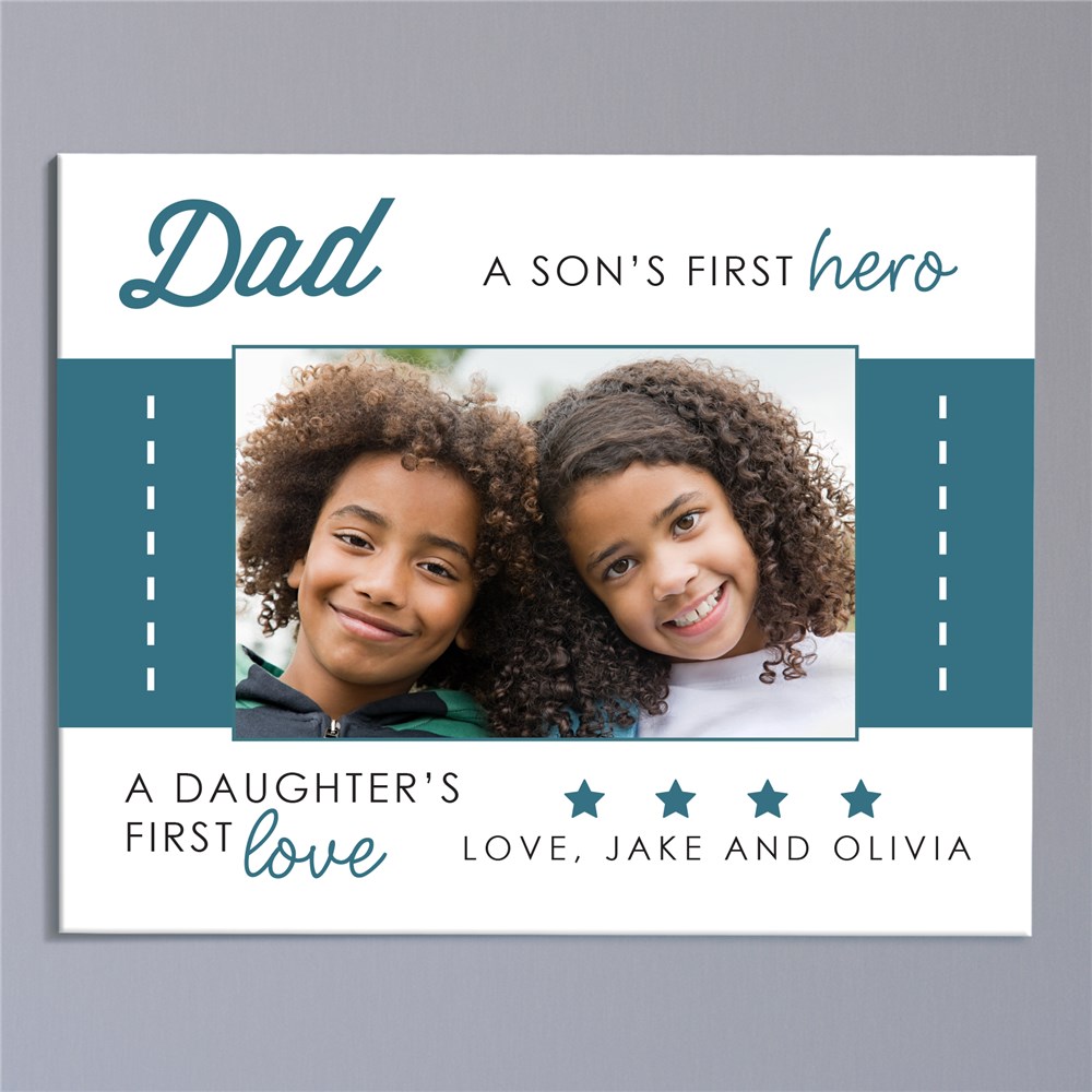 Personalized Son's First Hero, Daughter's First Love Photo Canvas for Dad