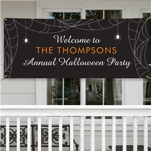 Personalized Halloween Party Banner with Spiderwebs Design