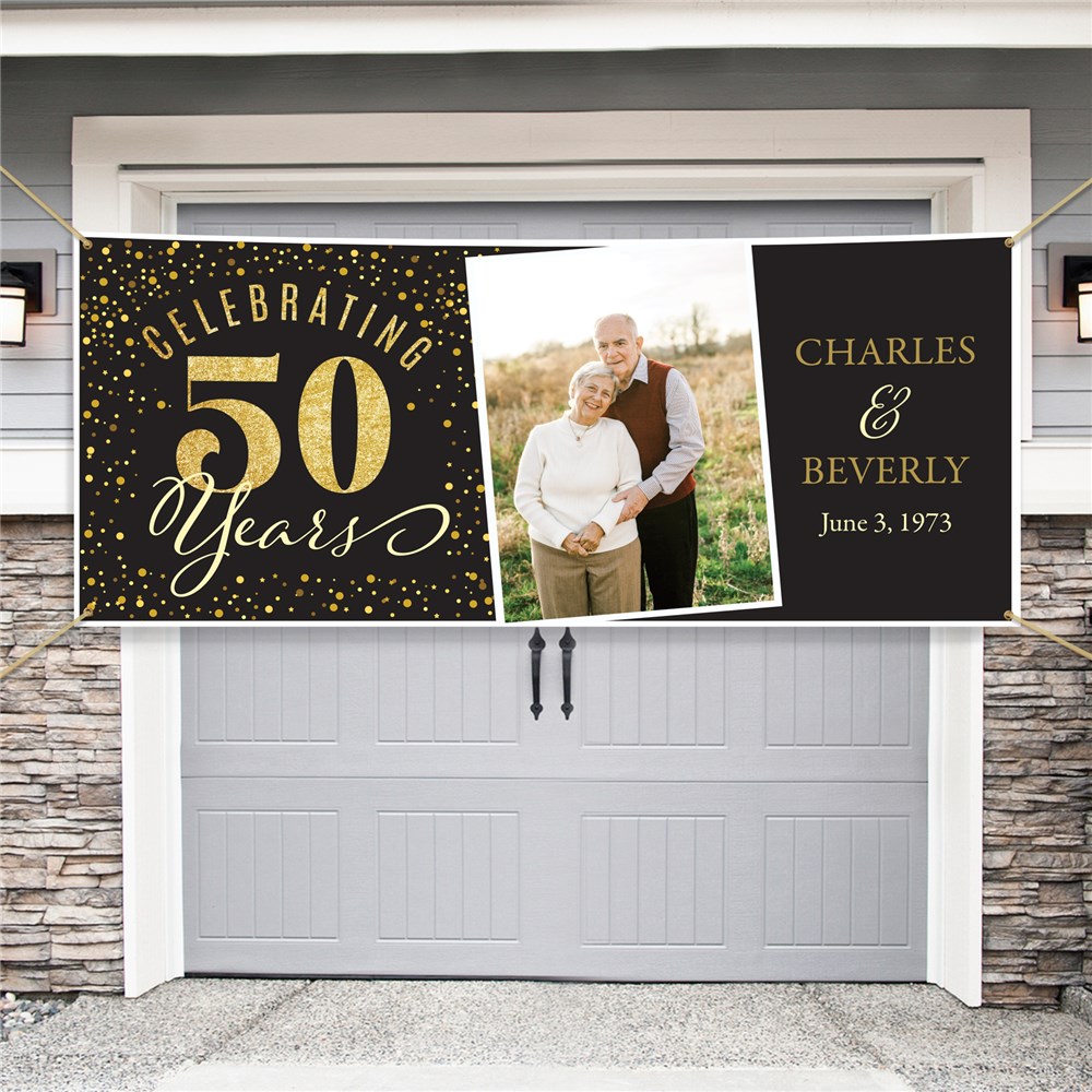 Personalized Celebrating Years Gold Glitter Banner