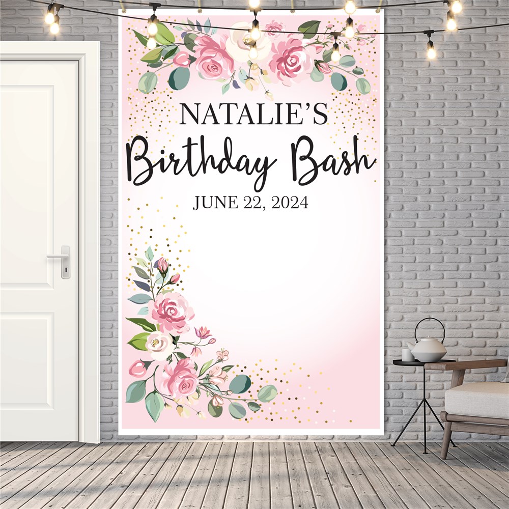 Blue Floral Crown Custom Name Quinceanera Backdrop main image 1
