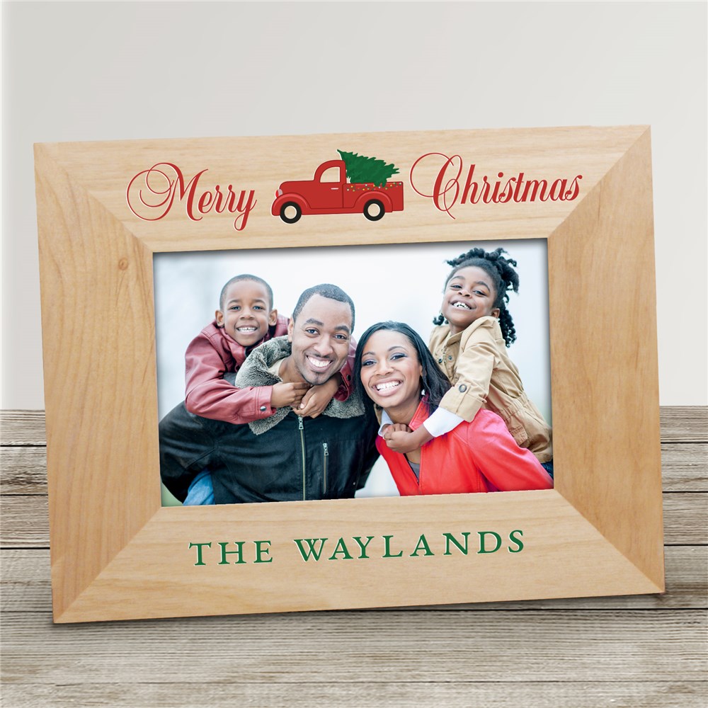 Red Christmas Truck Merry Christmas Or Happy Holidays Wood Picture Frame | Personalized Picture Frames