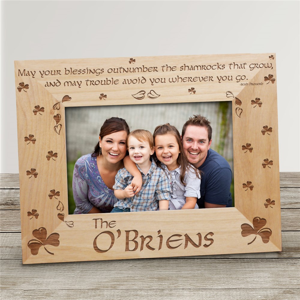 Shamrock Blessings Personalized Wood Picture Frame GiftsForYouNow