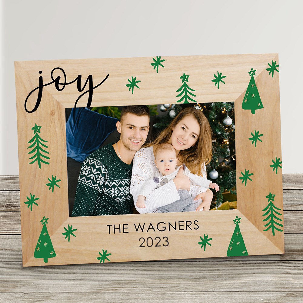 Personalized Joy Christmas Trees Wood Picture Frame