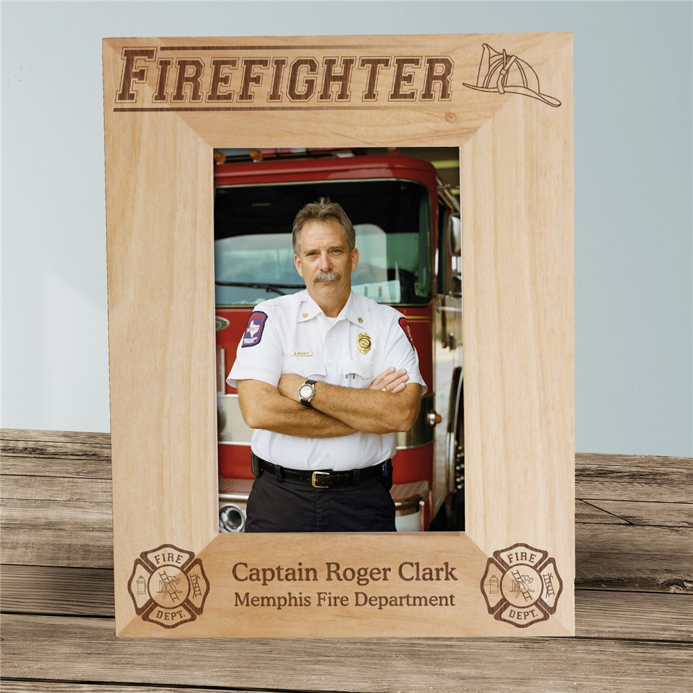 Personalized Firefighter Wood Picture Frame | Personalized Wood Picture Frames