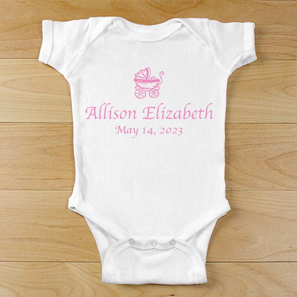 New Baby Girl Personalized Baby Carriage Infant Bodysuit | Baby Carriage Onesie