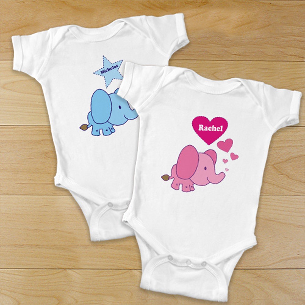 Pink Baby Elephant Personalized Bodysuit | Elephant Baby Gifts
